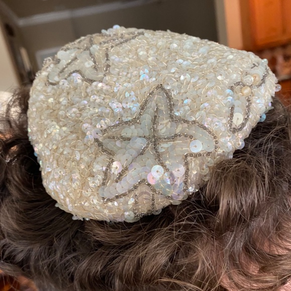Vintage 1940’s- 50's Sequined Hat-Fascinator May Co-Weddingcore - Picture 3 of 10